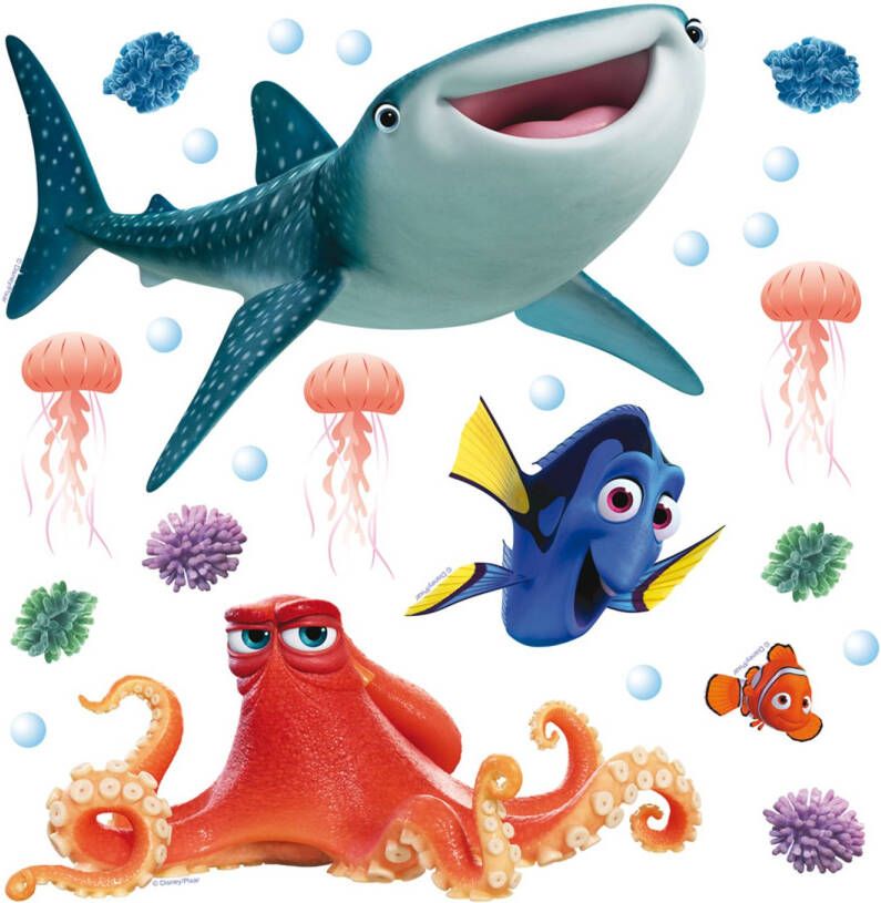 Disney Muursticker Finding Dory Blauw Oranje En Geel 30 X 30 Cm 600226