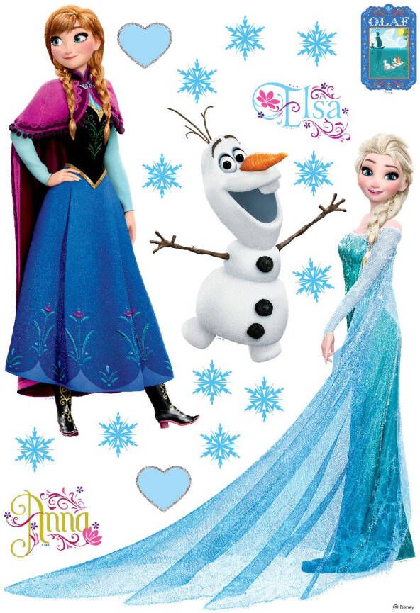 Disney Muursticker Frozen Anna & Elsa Blauw Paars En Wit 42 5 X 65 Cm 600112