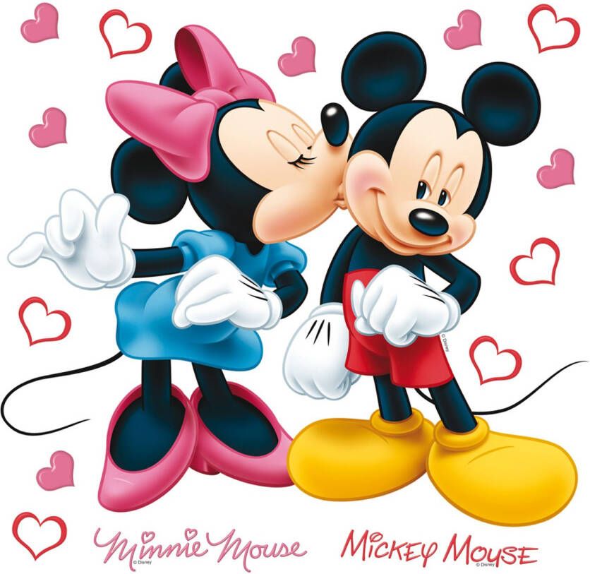 Disney Muursticker Minnie & Mickey Mouse Roze Rood Blauw En Geel 30 X 30 Cm