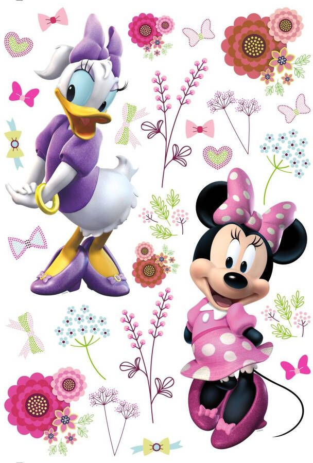 Disney Muursticker Minnie Mouse & Katrien Duck Roze Paars En Wit 42 5 X 65 Cm