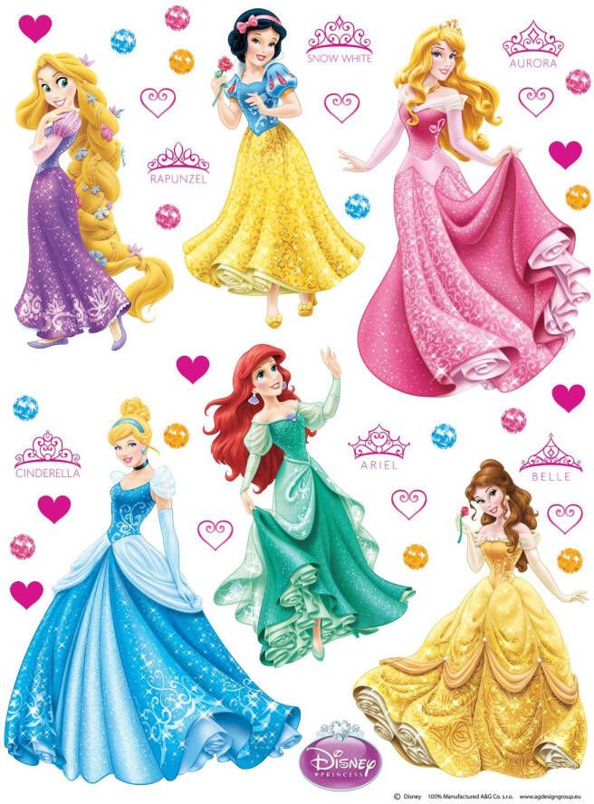 Disney Muursticker Prinsessen Blauw Geel Roze En Paars 65 X 85 Cm 600102