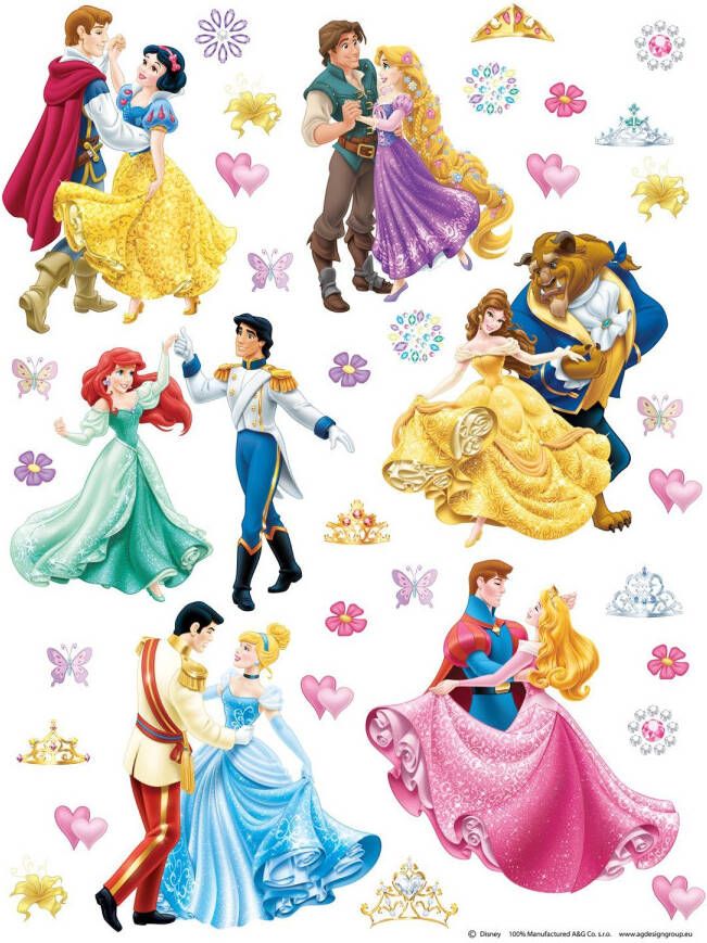 Disney Muursticker Prinsessen Geel Roze Paars En Blauw 65 X 85 Cm 600141