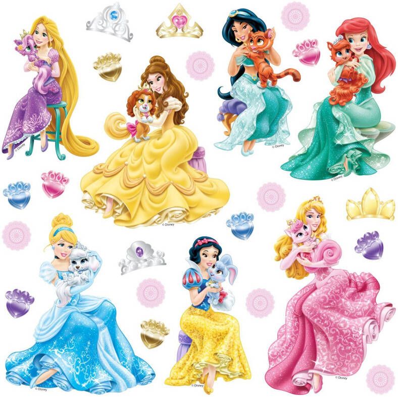 Disney Muursticker Prinsessen Groen Roze En Geel 30 X 30 Cm 600236