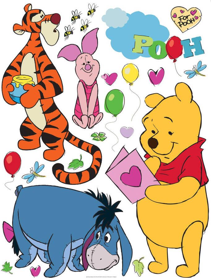 Disney Muursticker Winnie De Poeh Geel Oranje Roze En Blauw 65 X 85 Cm 600187