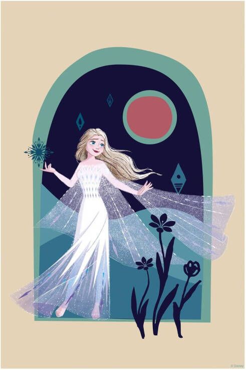 Disney Poster Frozen Nachtwandeling Beige Donkerblauw En Groen 30 Cm X 40 Cm