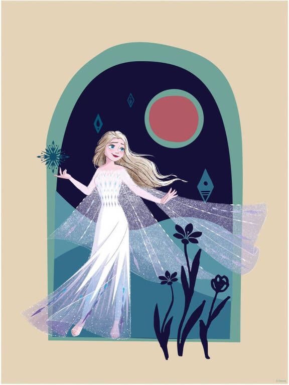 Disney Poster Frozen Nachtwandeling Beige Donkerblauw En Groen 40 Cm X 50 Cm