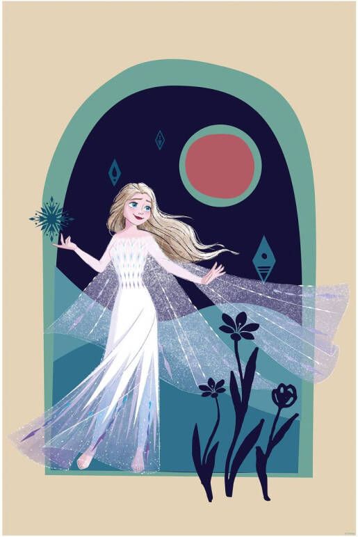 Disney Poster Frozen Nachtwandeling Beige Donkerblauw En Groen 50 Cm X 70 Cm