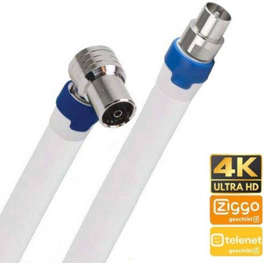 Merkloos Coax Kabel Geschikt Voor Ziggo 20 Meter Wit M-recht f-haaks