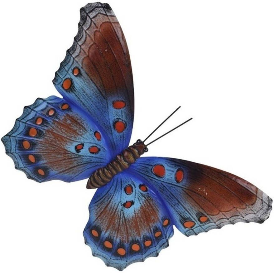 Merkloos Sans marque Tuin schutting decoratie bruin blauwe vlinder 44 cm Tuin schutting schuur versiering docoratie Metalen vlinders