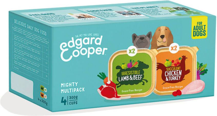 Edgard & Cooper Hondenvoer Multipack Kip & Rund En Kalkoen & Lam 6 Stuks Á 4 X 300 Gr