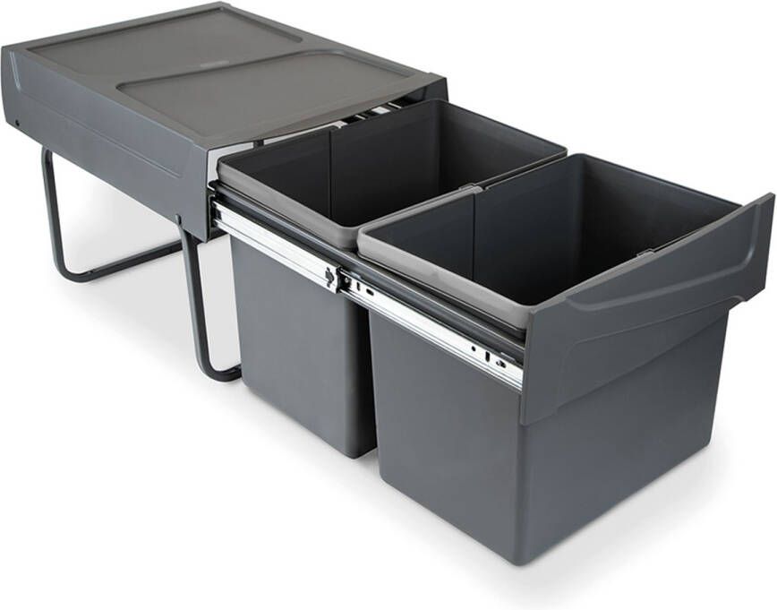 Emuca Kitchen Recycling Container 2 x 15 L bodembevestiging handmatige afzuiging staal en kunststof antracietgrijs