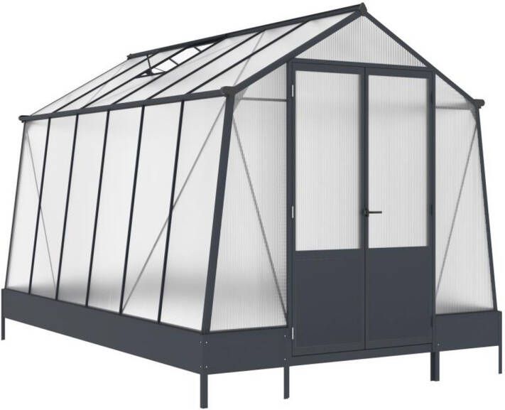 EXPERTLAND Tuinkas van polycarbonaat 9 1 m² met grondplaat- Antraciet ASARINA L 248 cm x H 240 cm x D 368 cm