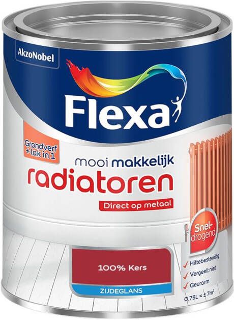 Flexa Mooi Makkelijk Radiatoren Zijdeglans Muurverf 100% Kers Meng 750 Ml