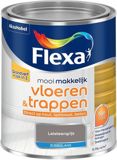 Flexa Mooi Makkelijk Vloeren & Trappen Zijdeglans Muurverf Leisteengrijs 750 Ml