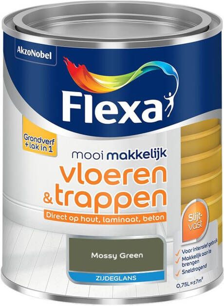 Flexa Mooi Makkelijk Vloeren & Trappen Zijdeglans Mossy Green Kleur van het Jaar 2025 0 75L