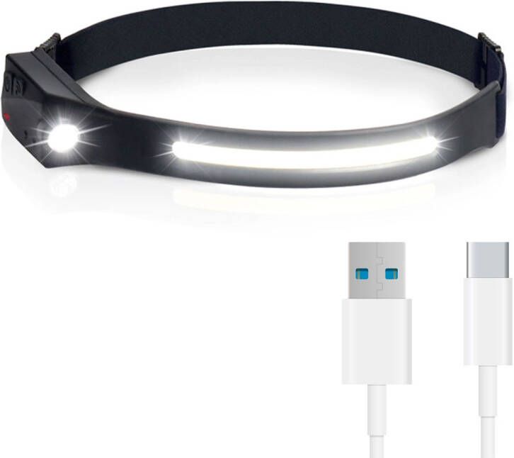 FlinQ Oplaadbare Led Hoofdlamp Usb Oplaadbaar Bewegingssensor Verstelbaar Zwart