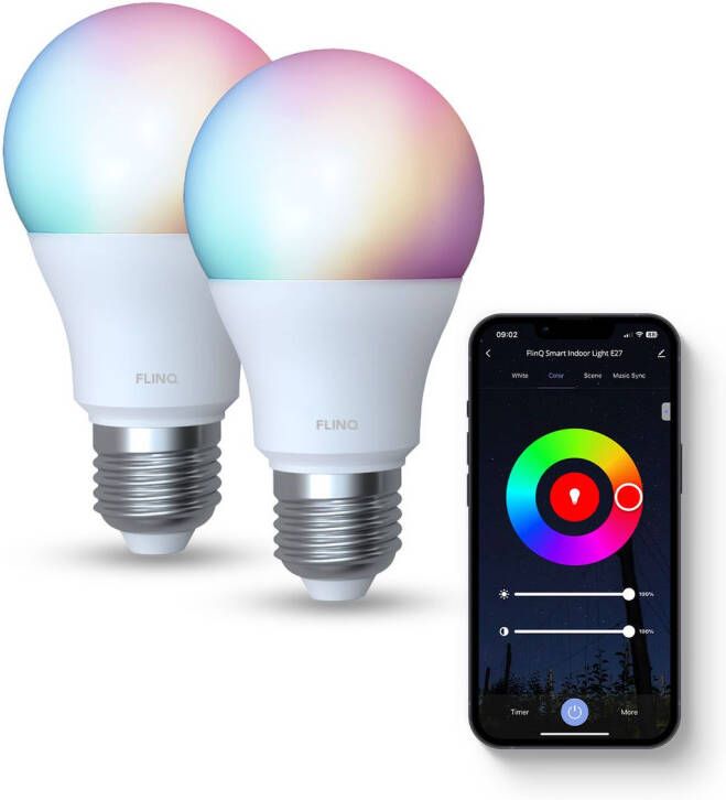FlinQ Smart E27 Inbouwspots Slimme Lampen Led lamp RGB Alexa & Google Assistant 2-pack Wit