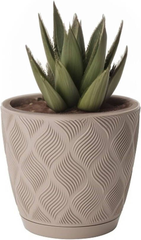 Form Plastic Plantenpot bloempot New Age kunststof beige D13 x H12 cm met opvang schotel rond