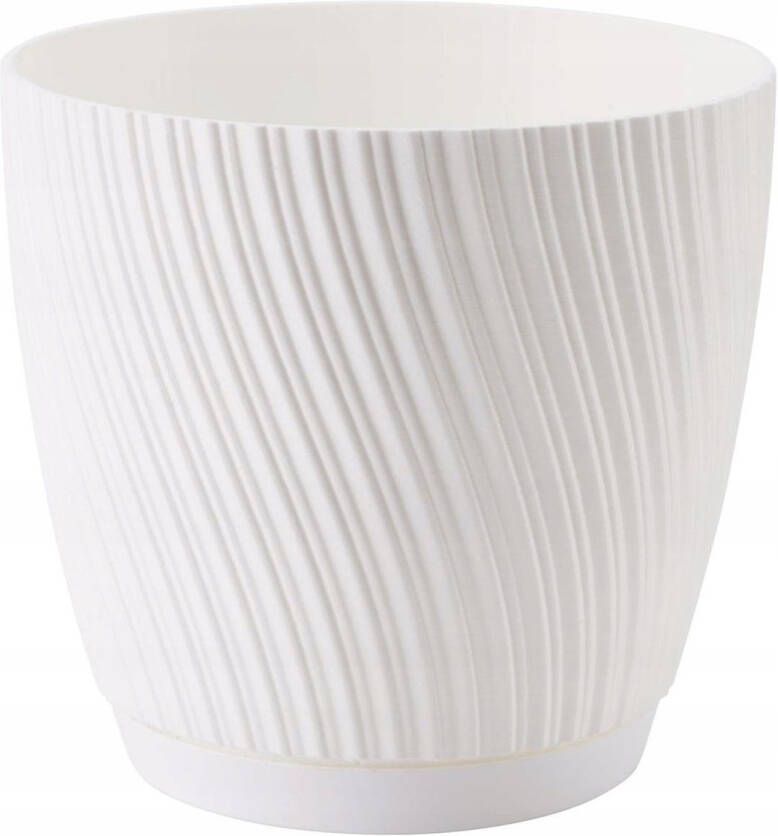 Form Plastic Plantenpot bloempot Waves kunststof ivoor wit D17 x H15 cm met opvang schotel rond