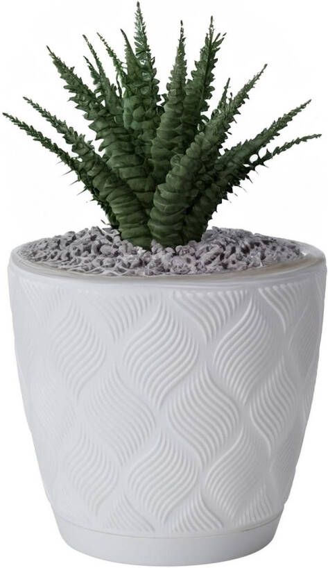 Form Plastic Plantenpot bloempot New Age kunststof ivoor wit D23 x H21 cm met opvang schotel rond