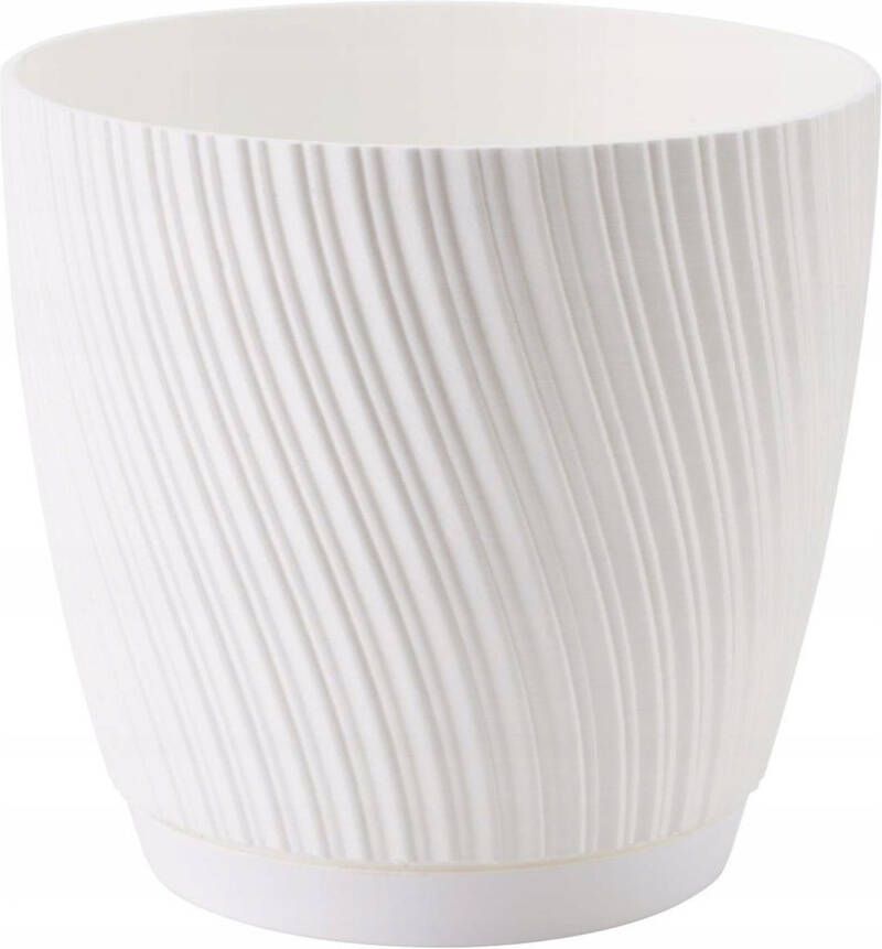 Form Plastic Plantenpot bloempot Waves kunststof ivoor wit D27 x H24 cm met opvang schotel rond