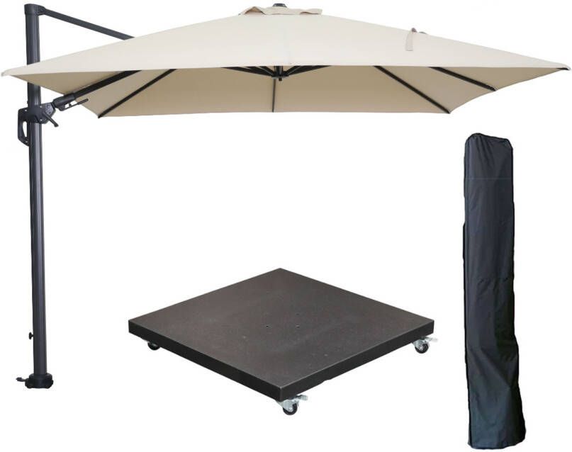 Garden Impressions Hawaii zweefparasol 300x300 cm carbon black ecru met 90kg verrijdbare parasolvoet en parasolhoes