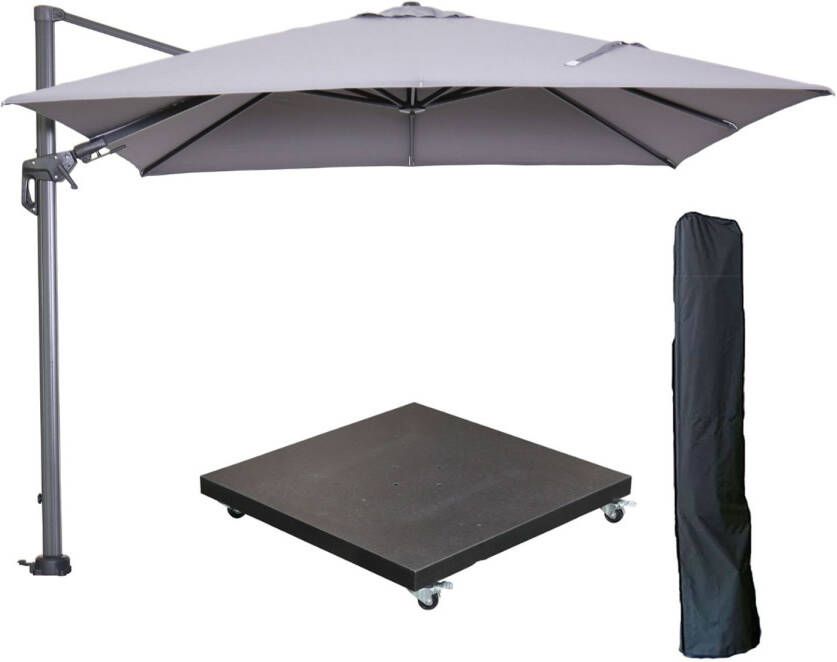 Garden Impressions Hawaii zweefparasol 300x300 cm carbon black licht grijs met 90kg verrijdbare parasolvoet en parasolhoes