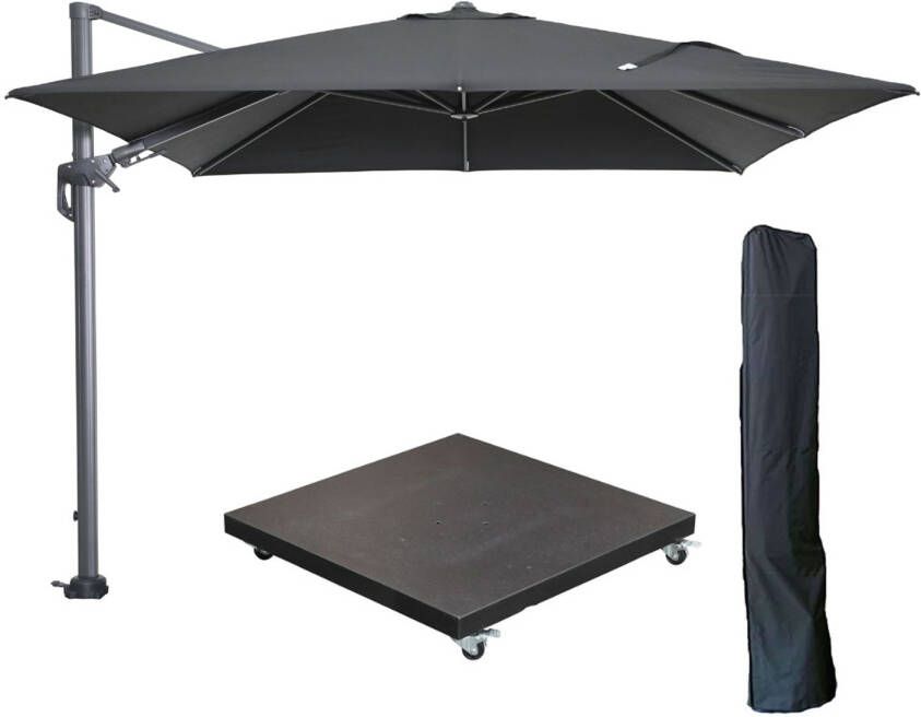 Garden Impressions Hawaii zweefparasol 300x300 cm carbon black zwart met 90kg verrijdbare parasolvoet en parasolhoes