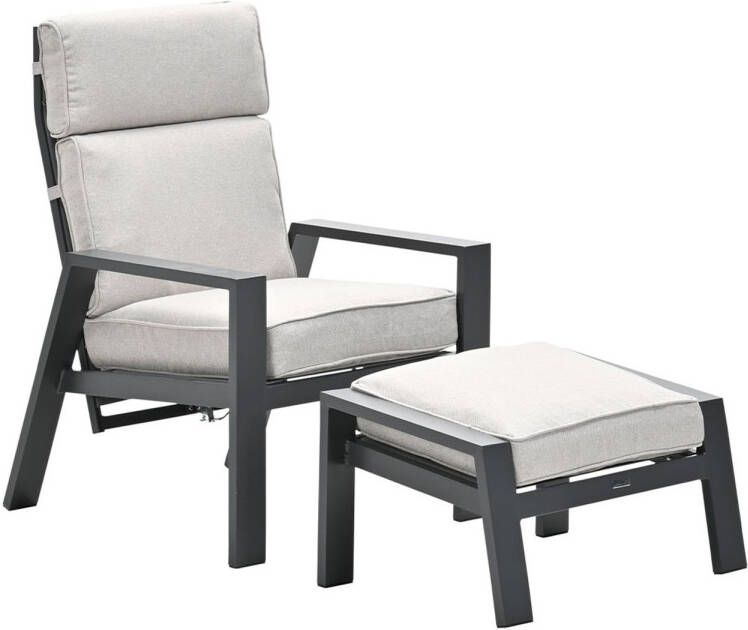 Garden Impressions Max verstelbare fauteuil inclusief voetenbank carbon black desert sand