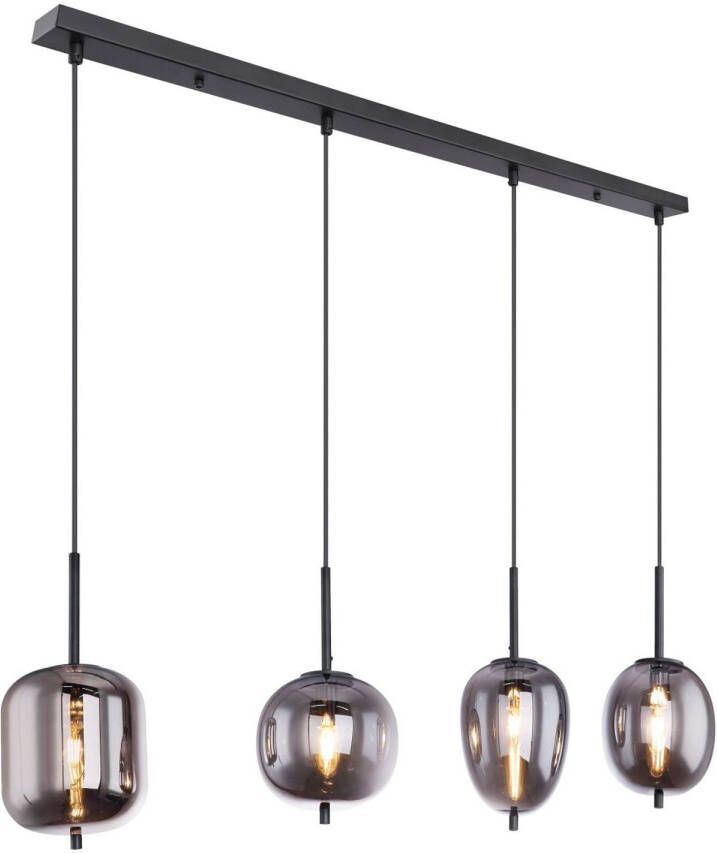 GLOBO Blacky Hanglamp 4 lichts zwart + smoke glas 100 cm