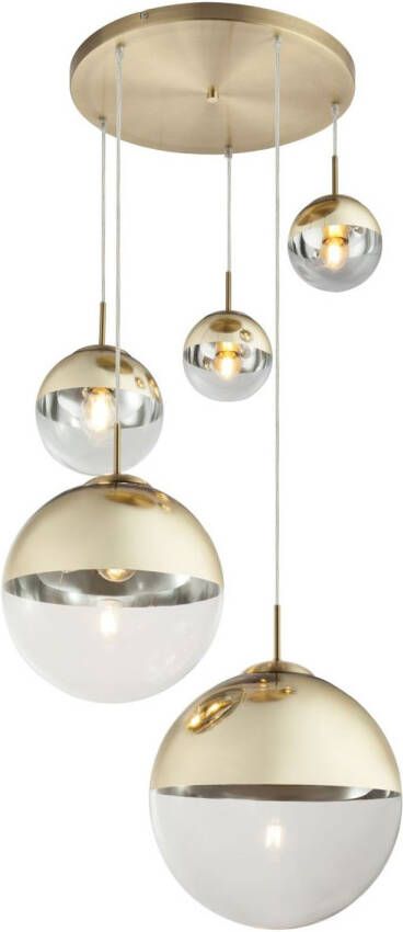 Globo Lighting Hanglamp glas 5 bollen 'Varus' metaal goud doorzichtig glas