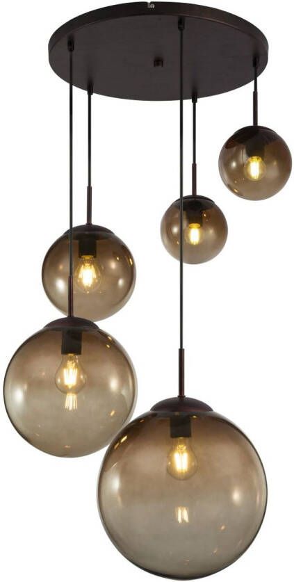 Globo Lighting Hanglampen 'Varus' metal Bruin amberkleurige glas (SET)