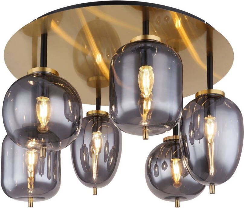 Globo Plafondlamp Blacky I Metaal Messingkleurig 6x E14