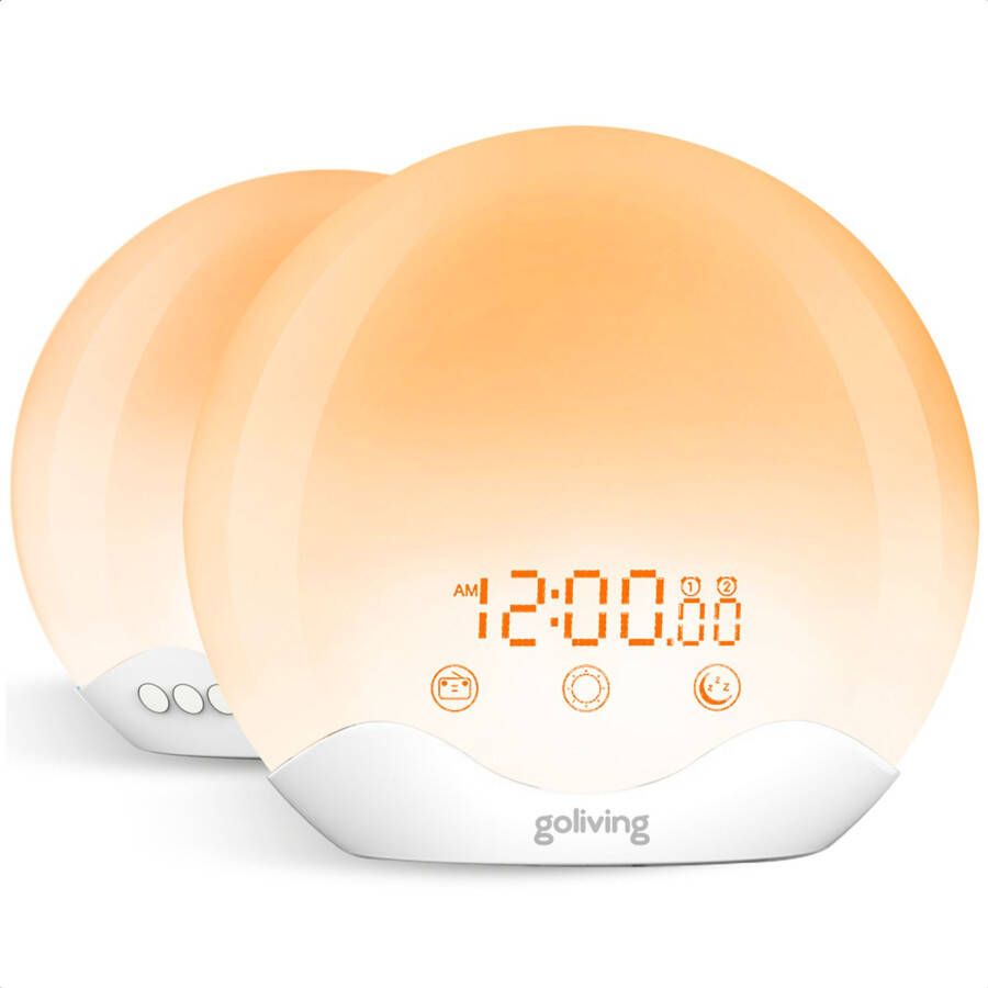 Goliving Wake Up Light Lichtwekker Soft Touch Sluimerfunctie Digitale Wekker Ø17cm Wit