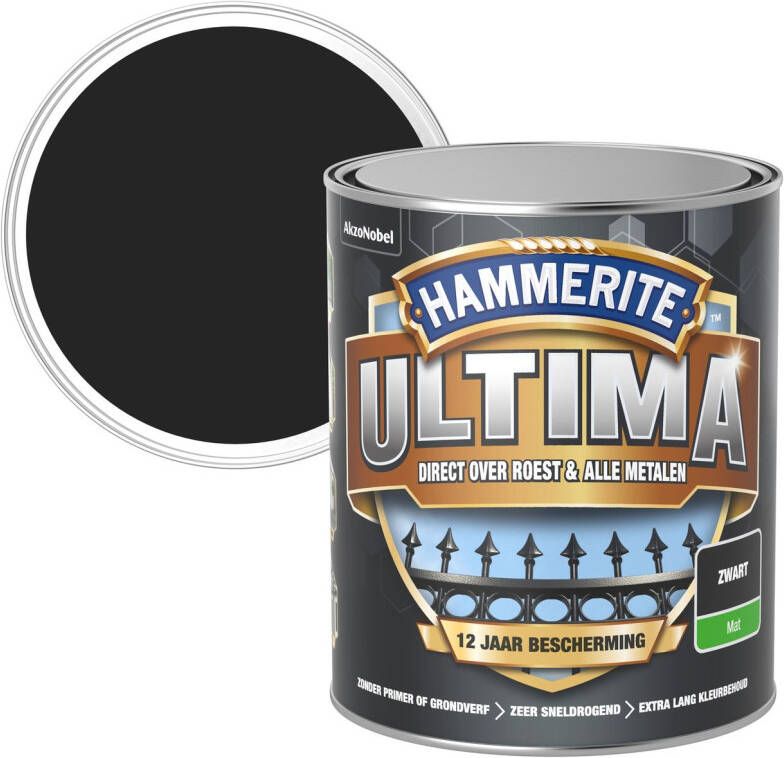 Hammerite Metaallak Ultima Mat Zwart 750ml