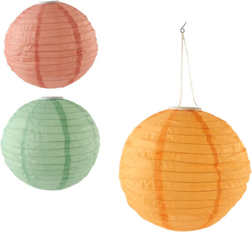 HIXA Lampionnen Met Verlichting Voor Buiten Set Van 3 Kleuren 40cm Solar Led