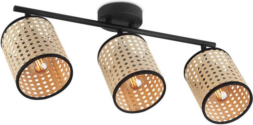 Home Sweet Home Landelijke LED Opbouwspot Rotan Zwart 48 10 22cm 3 lichts plafondspot Dimbaar inclusief LED lichtbron E14 fitting 4W 400lm 2700K warm wit licht gemaakt van rotan en metaal