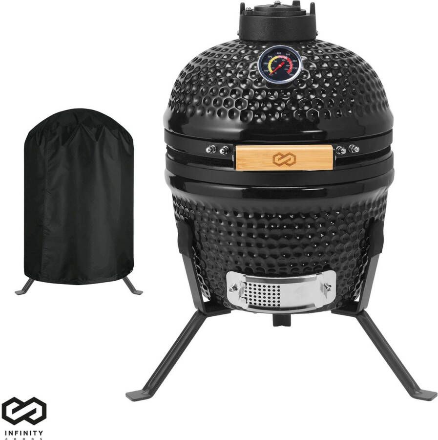 Infinity Goods Kamado Bbq Egg 13 Inch Inclusief Hoes Houtskoolbarbecue Ø 27 Cm Zwart