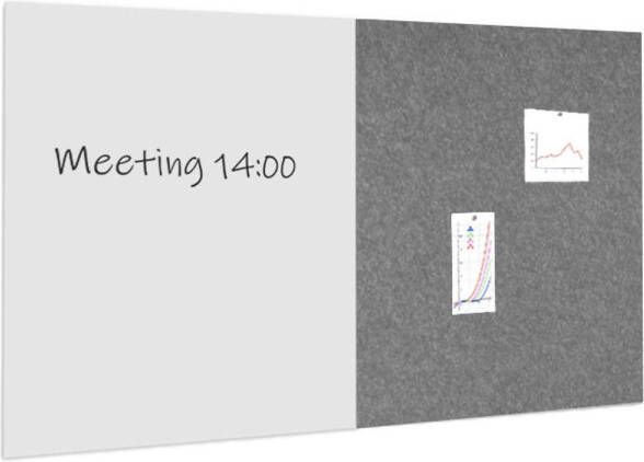 IVOL Whiteboard Prikbord Pakket 100x200 Cm 1 Whiteboard + 1 Akoestisch Paneel Grijs