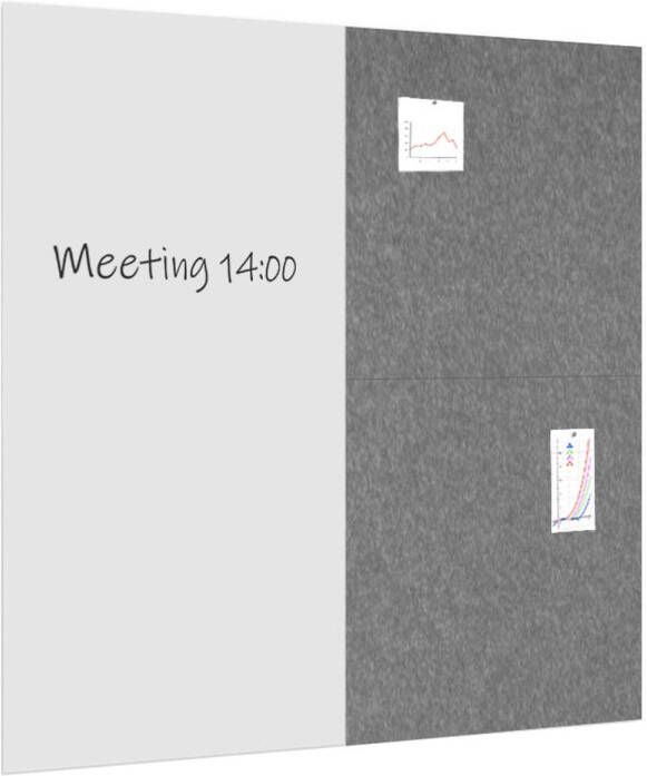 IVOL Whiteboard Prikbord Pakket 200x200 Cm 1 Whiteboard + 2 Akoestische Panelen Grijs