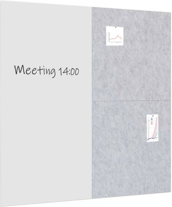 IVOL Whiteboard Prikbord Pakket 200x200 Cm 1 Whiteboard + 2 Akoestische Panelen Lichtgrijs