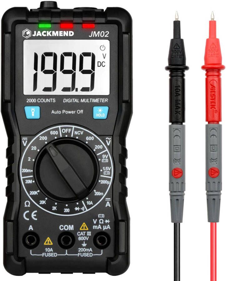 JACKMEND Digitale Multimeter Ac dc Spanningsmeter Met Led Zaklamp Slimme Voltmeter Functie