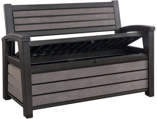 Keter Hudson Bench box 2-zits bank Opbergbox Hout look & feel 227L 138x63x89cm Antraciet - Foto 2