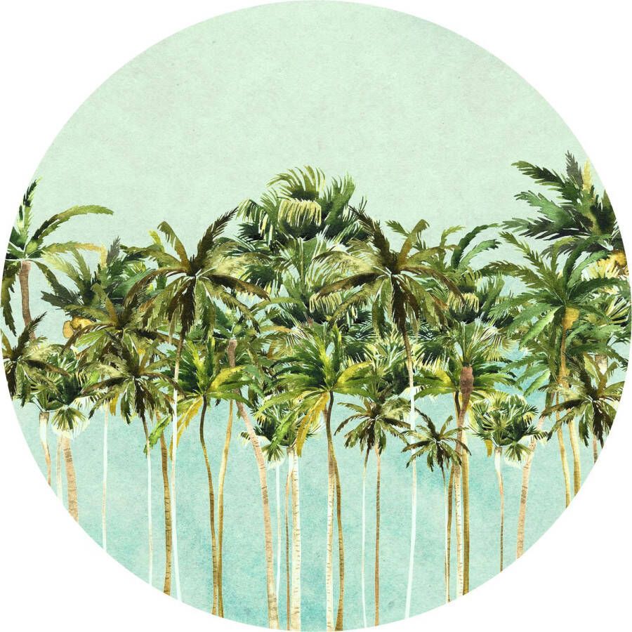 Komar Zelfklevende Behangcirkel Coconut Trees Groen En Blauw Ø 125 Cm 611165