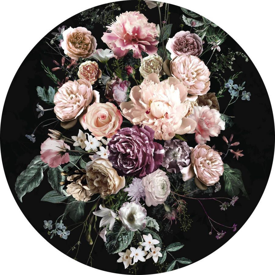 Komar Zelfklevende Behangcirkel Enchanted Flowers Roze En Zwart Ø 125 Cm 611155