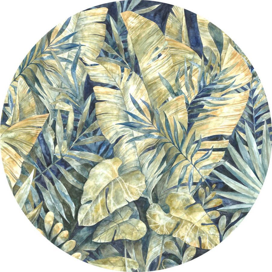 Komar Zelfklevende Behangcirkel Feuilles Tropicales Blauw En Groen Ø 125 Cm