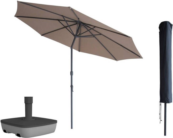 Kopu Valencia Parasol Rond 300 Cm Met Beschermhoes En Voet Taupe