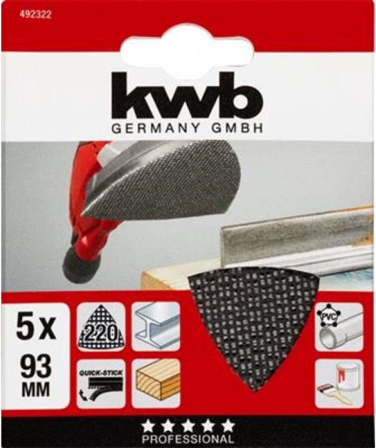 Kwb Schuurgaas Delta 93 X 93 Mm Korrel 220 Klittenbandhechting 492322 5 Stuks