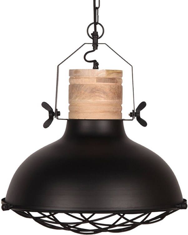 LABEL51 Hanglamp Grid Zwart Metaal Naturel Mangohout