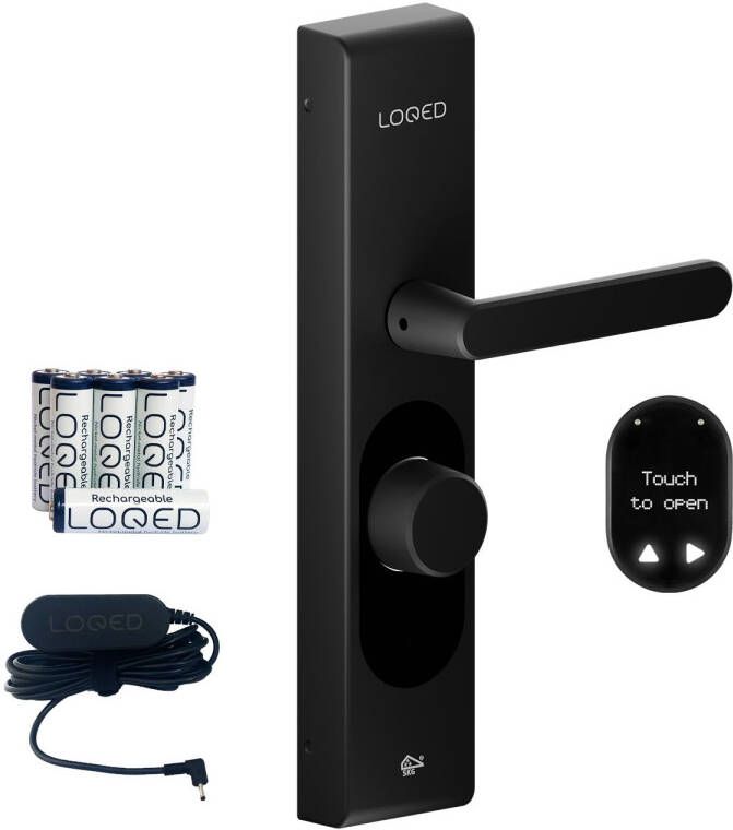 LOQED Bundel Smart Lock & Power Kit Slim Deurslot Smart Home Cilinder & Codetoegang Zwart